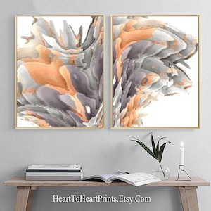 Gray Orange Abstract Painting Set of 2 Prints Printable Wall Art ...