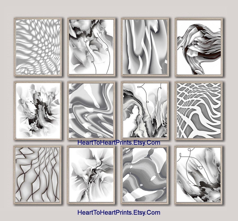 Silver Gray Abstract Gallery Wall Art Set of 12 Print Geometric Gray PRINTABLE Artwork Abstract