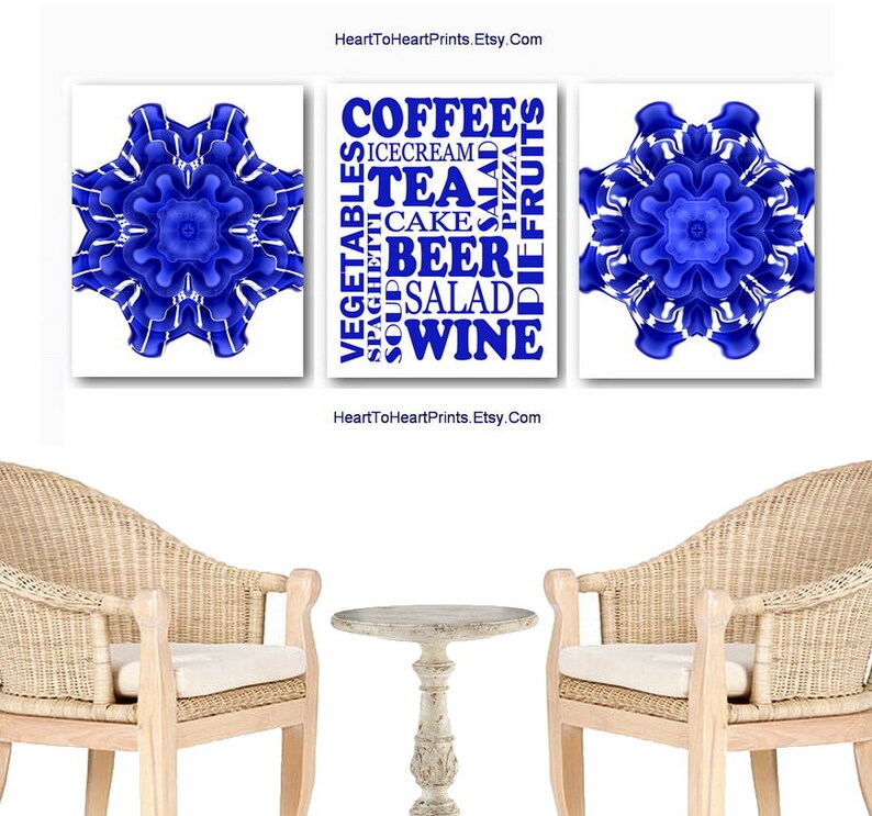Blue Kitchen Wall Art Kitchen Downloadable Prints Cobalt Blue Etsy