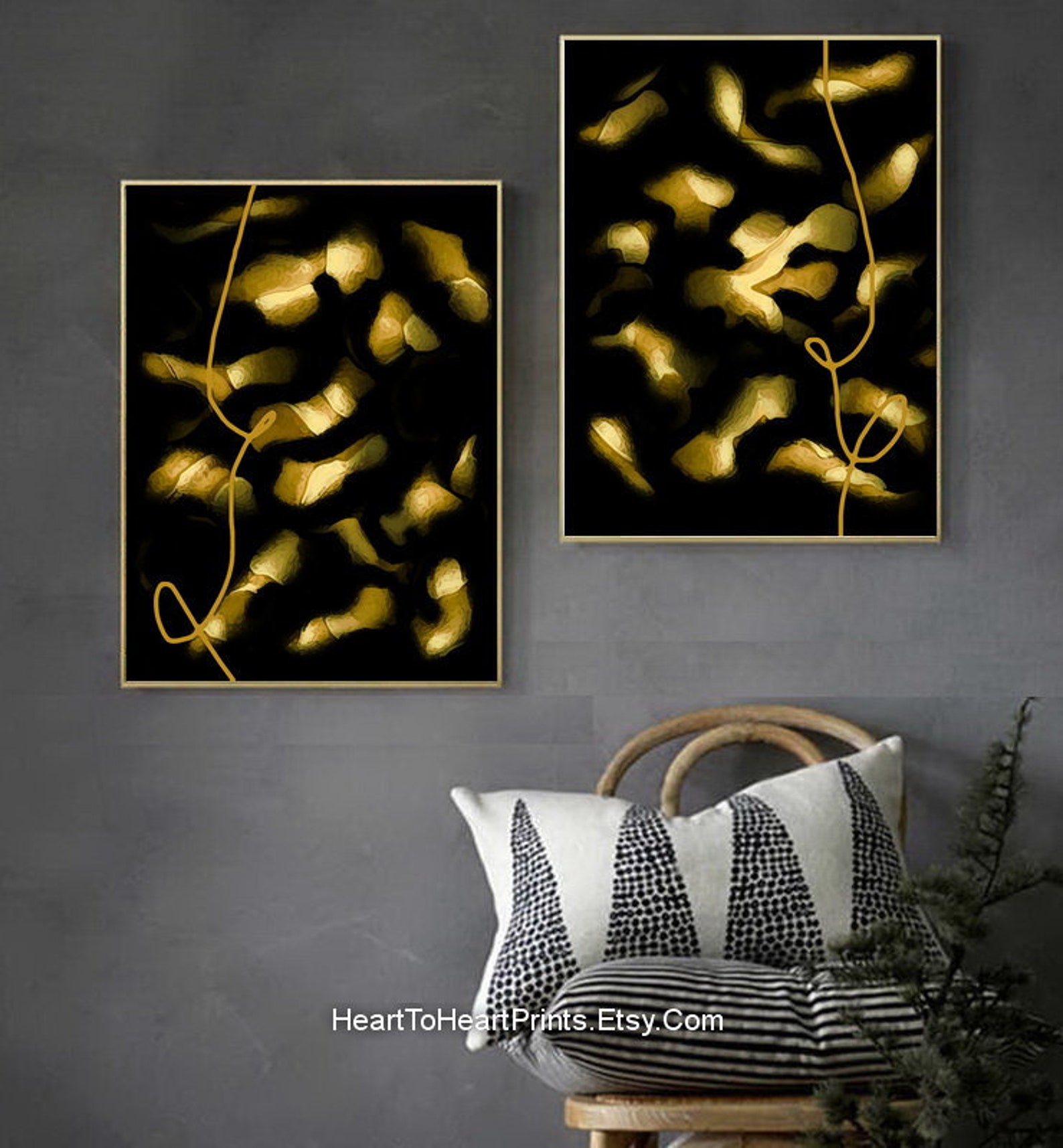 Black Mustard Yellow Abstract Wall Art Minimalist Art Prints | Etsy