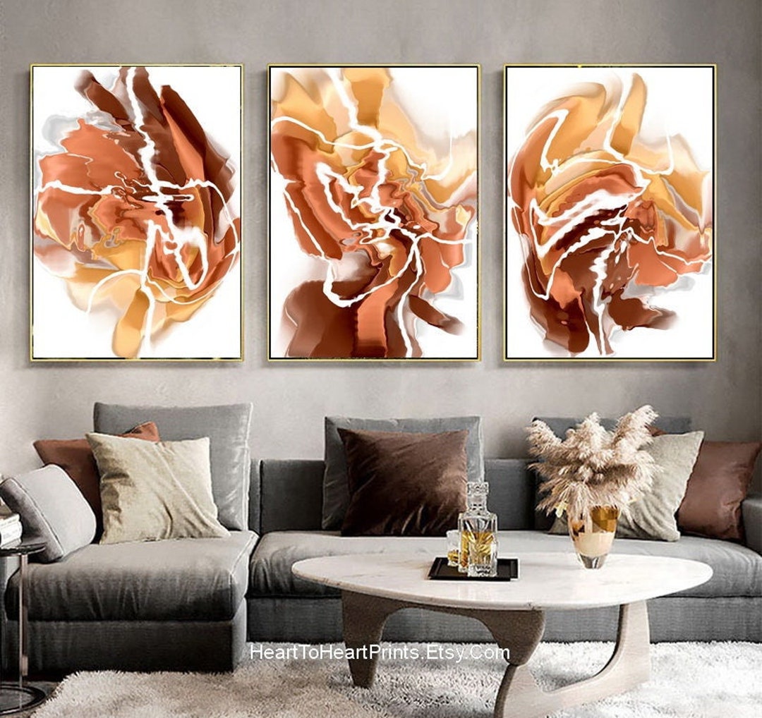 Burnt Orange Abstract Set of 3 Gallery Wall Art Terracotta Rust Brown ...