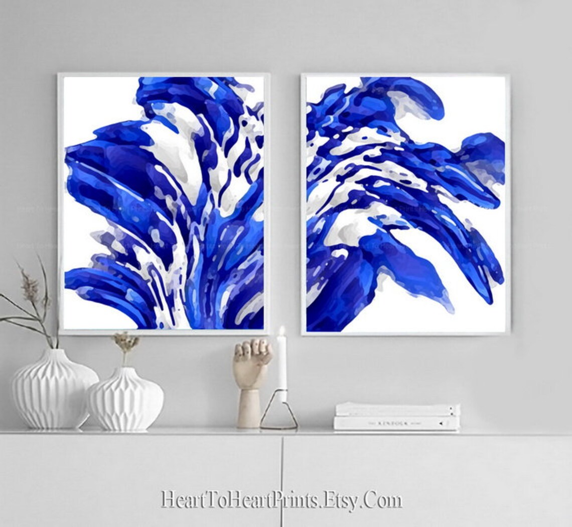 Royal Blue Wall Art Set of 3 Prints Blue Living Room Decor Etsy