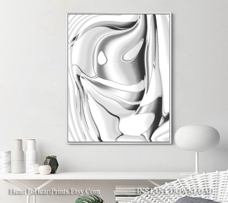 Silver Gray Abstract Wall Art Set of 3 Prints Abstract Etsy