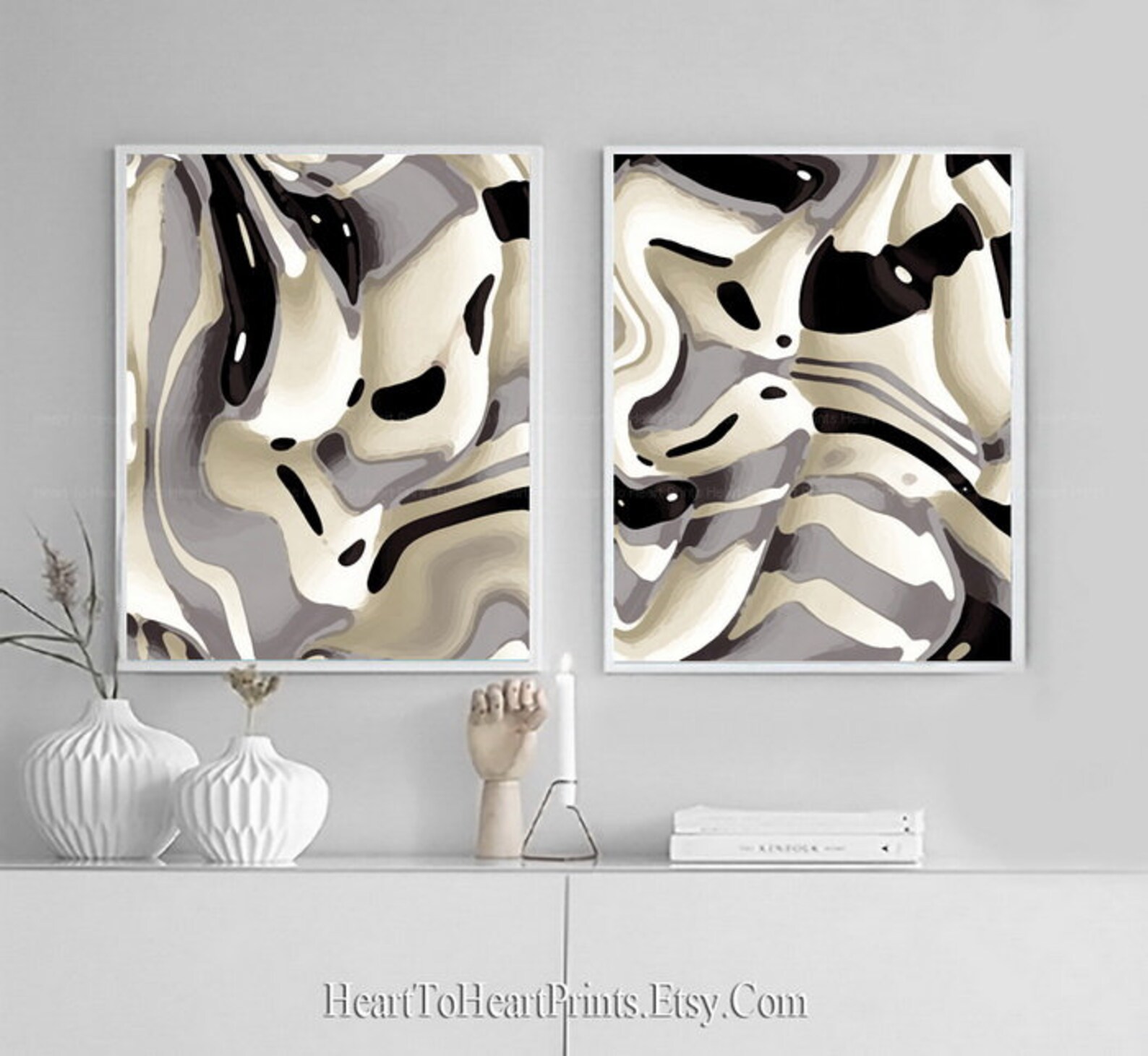Silver Gray Abstract Wall Art Gray Abstract Printable Art Set Etsy