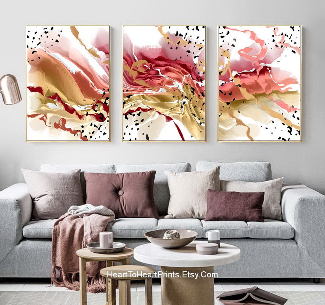 Orange Brown Abstract Painting Set of 3 Canvas PRINTABLE Wall - Etsy