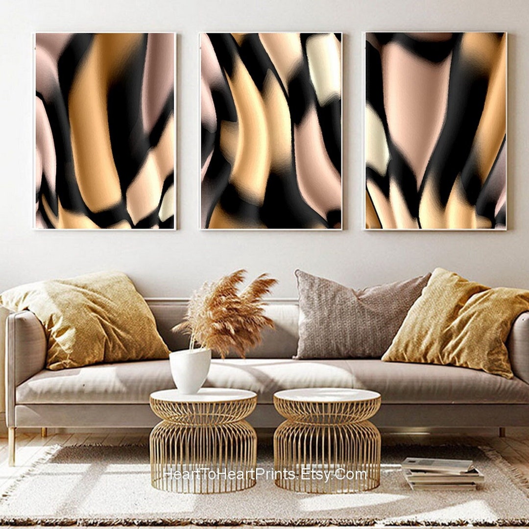 Brown Black Abstract Painting PRINTABLE Wall Art Set of 3 Large Earth ...