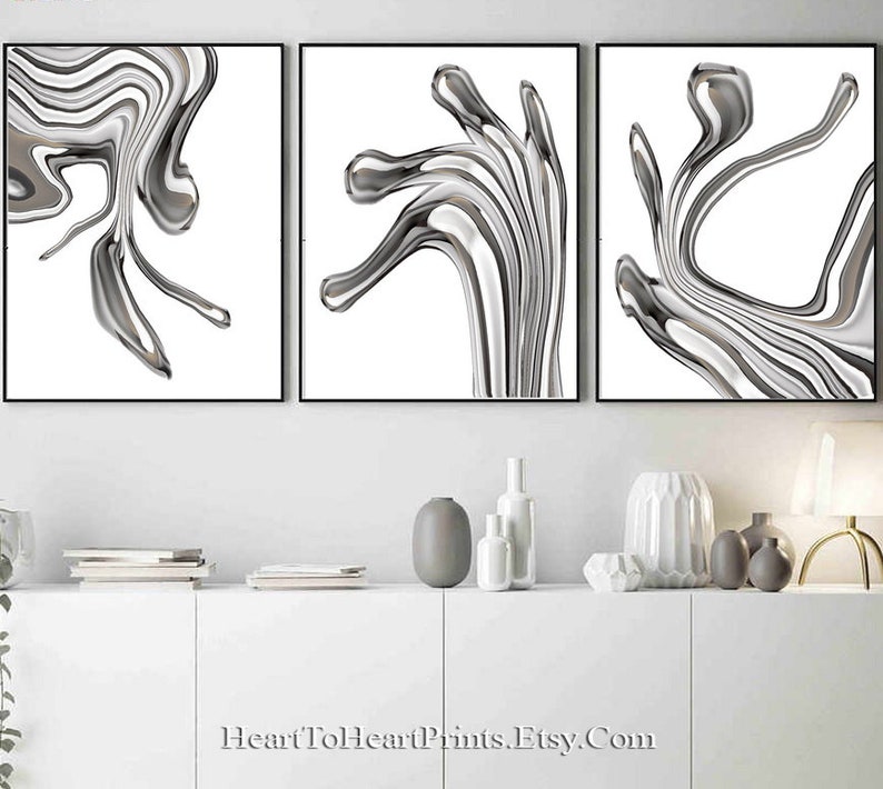 Silver Gray Abstract Wall Art Gray Abstract Printable Art Set Etsy
