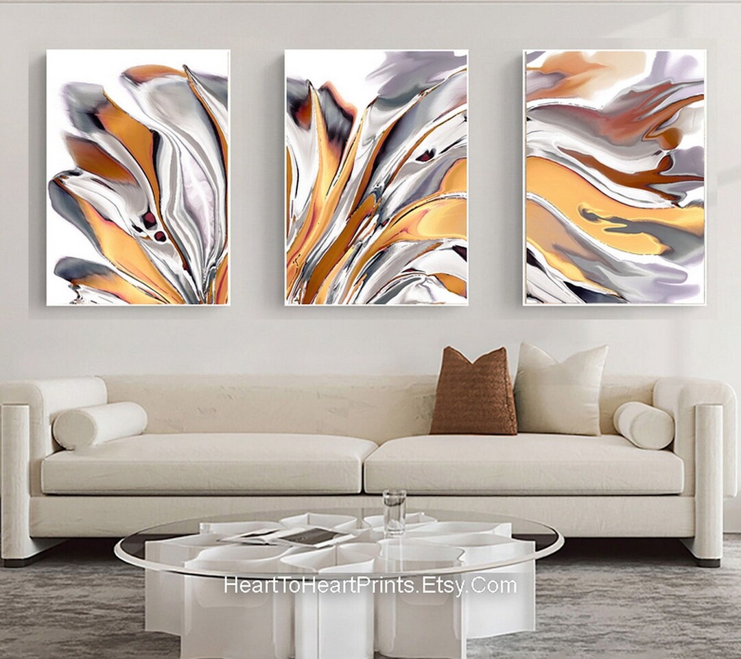 Neutral Abstract Set of 3 Posters Brown Yellow Gray Black Abstract ...