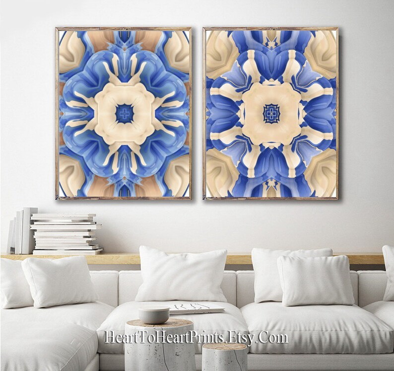 Brown Blue Wall Art Boho Printable Art Set of 2 Prints Mandala Etsy