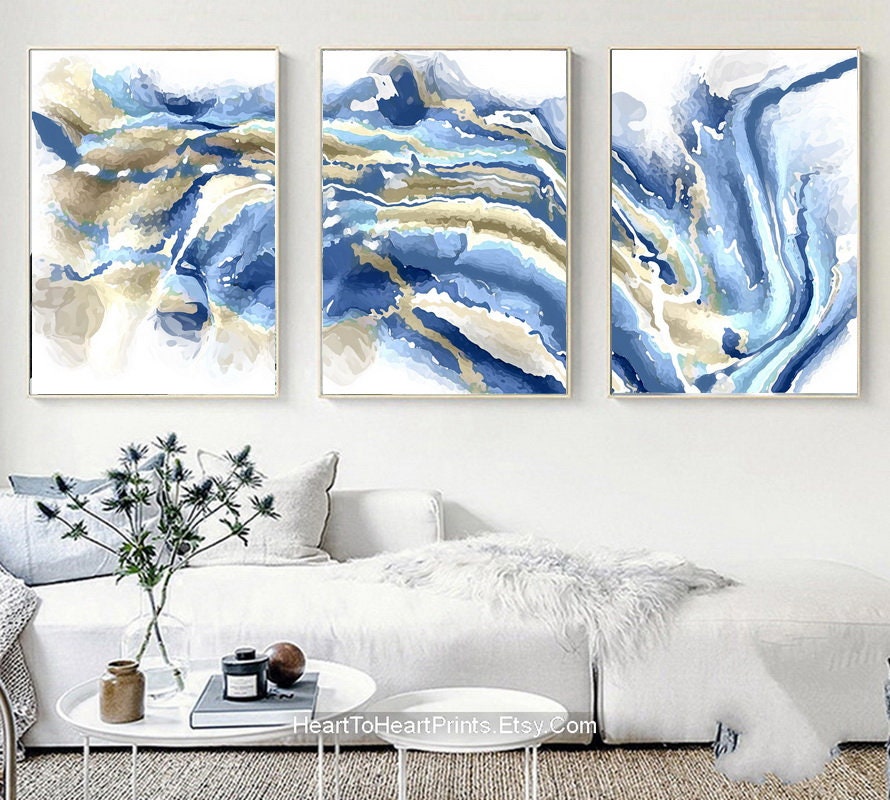 Blue Beige Abstract Gallery Wall Art Set of 3 DIGITAL Download - Etsy