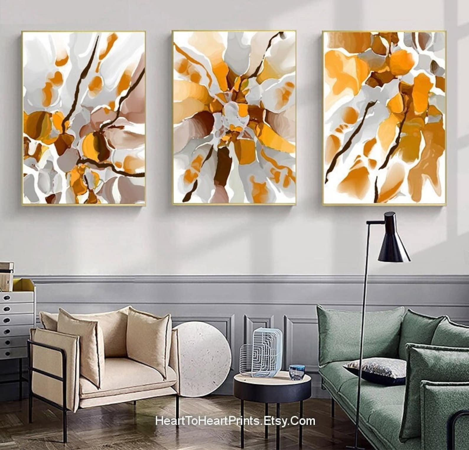 Orange Gray Abstract Painting Downloadable Canvas Large Wall Etsy