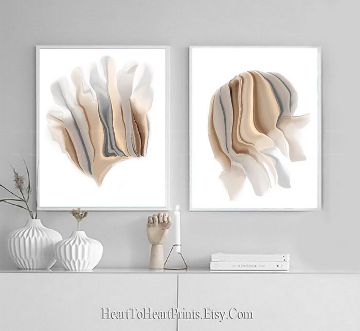 Neutral Abstract Wall Art Set of 3 Prints Abstract Painting Etsy