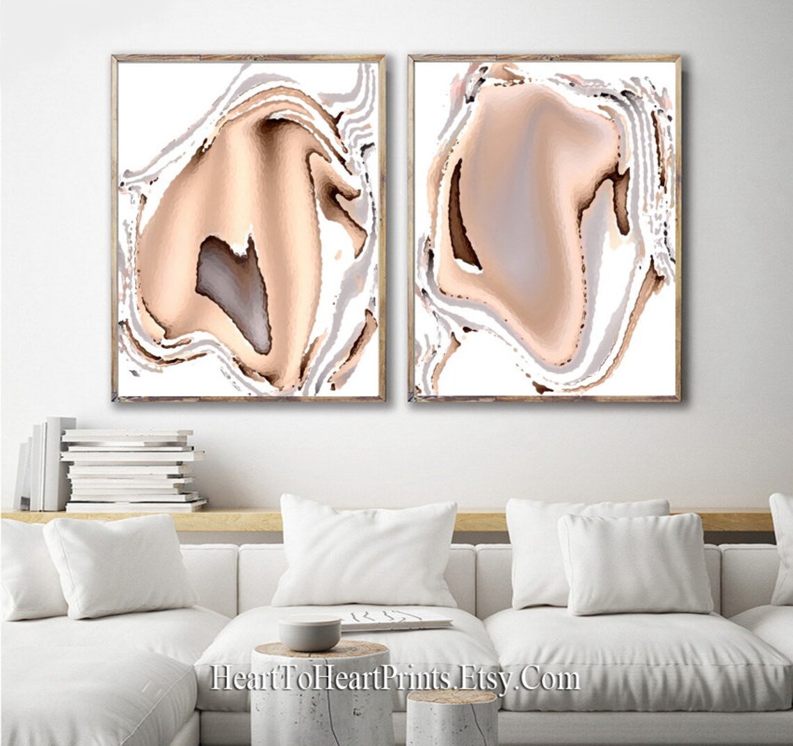 Blush Abstract Wall Art Set of 2 Prints Pink Blush Gray Etsy
