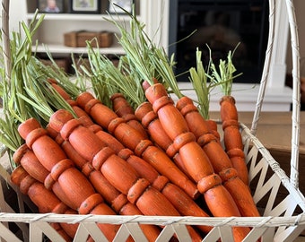 Vintage wooden spindle carrots, set of three, tiered tray decor, spring, Easter decor, home decor, farmhouse, country decor