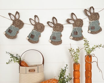 Crochet Easter Bunny garland, Brown bunnies, Easter decor, spring decor, banner, bunting, home decor, farmhouse, country decor