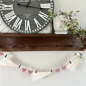Love is in the airplane banner, valentines garland, fabric airplane banner, crocheted heart garland, valentines decor
