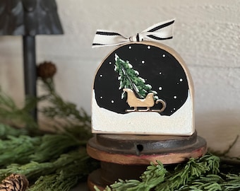 Snow globe ornament, Christmas ornament, wooden ornaments, shelf sitter wooden snow globe, tiered tray decor