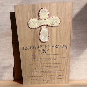 Athlete&#39;s Prayer Sign: Engraved Baseball Cross Gift (12x20)