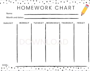 printing for homework Homework Chart Instant Download To Print And Write On. Great For Homework Organizing.