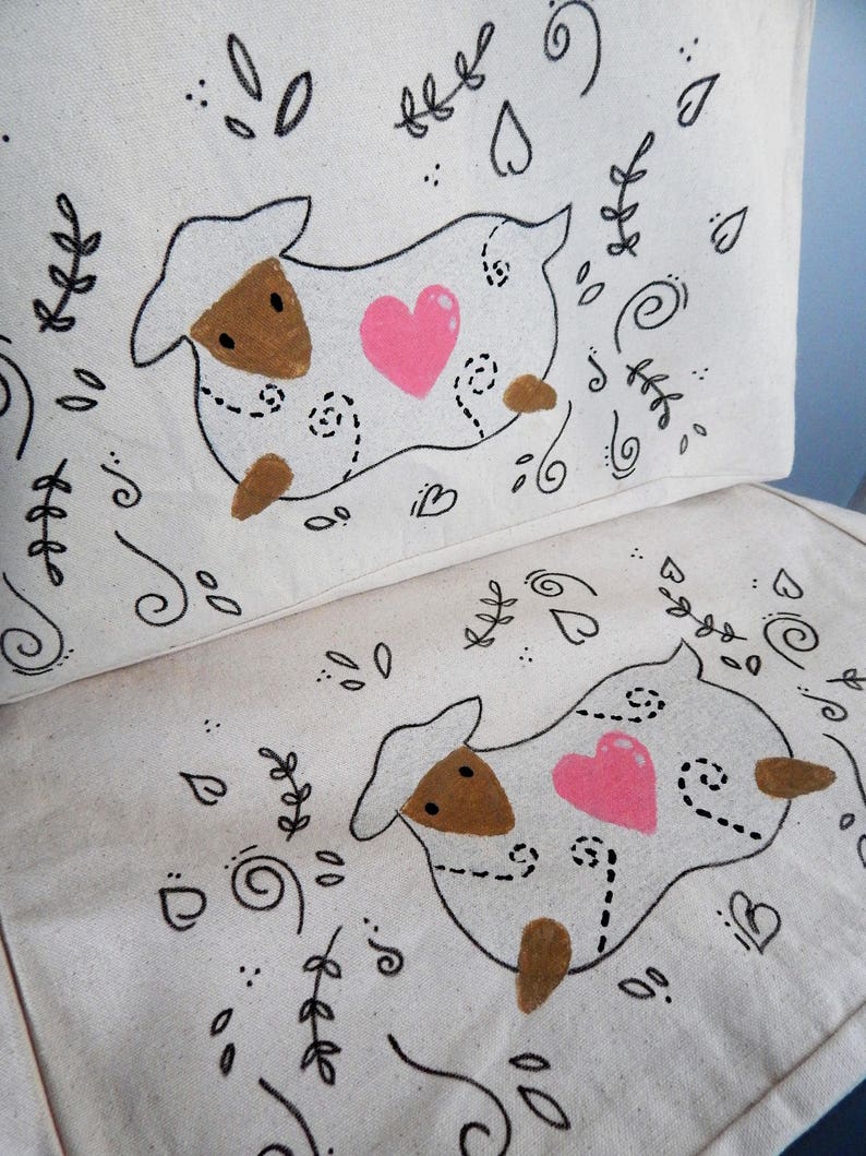 Hand painted Large canvas Sheep tote bag,Reuseable Farmers market,Shopping Bag.