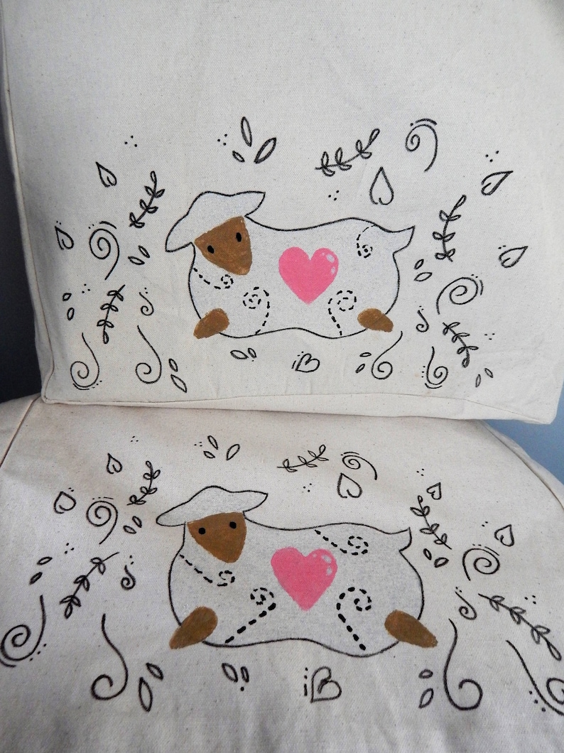 Hand painted Large canvas Sheep tote bag,Reuseable Farmers market,Shopping Bag.