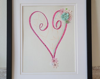 Cute as a button Spring Swirly Heart Marker Art wall decor 9"x12"