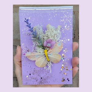 Yellow Butterfly purple postcard with glitter 6x4&quot;