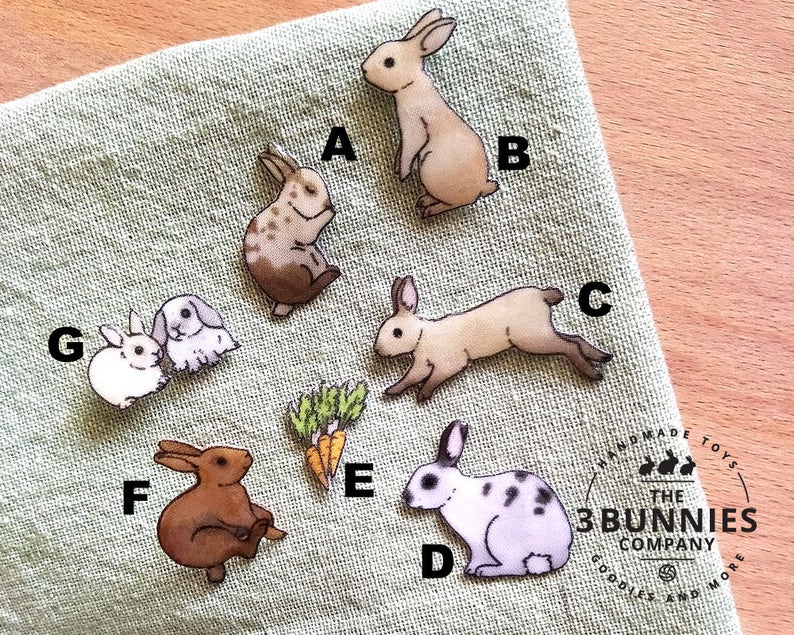 Rabbit Pins / Bunny Pins / Fabric Pins / Rabbit Brooch / Bunny Etsy
