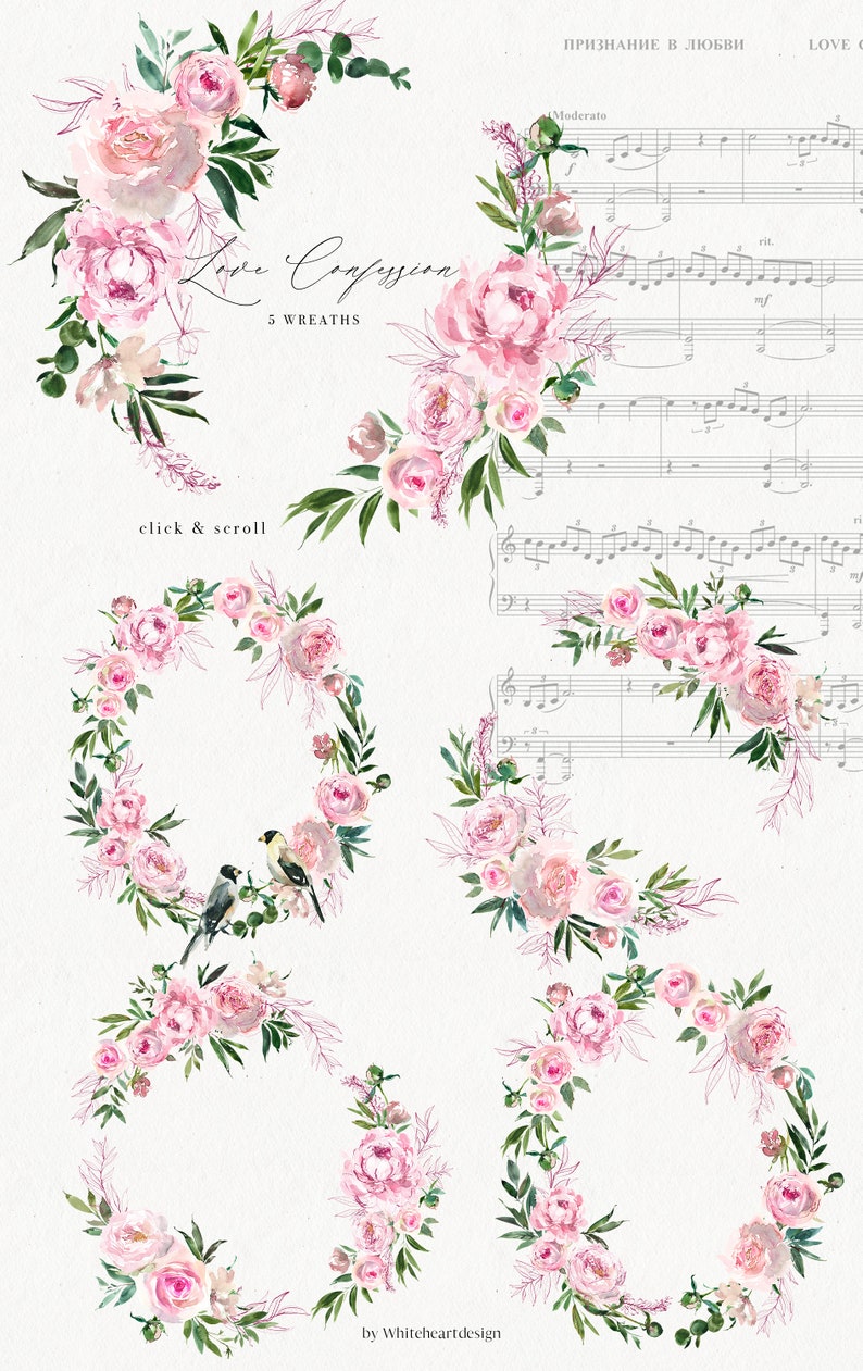 Love Confession Pink Rose Watercolor Floral Wreaths Flowers Etsy