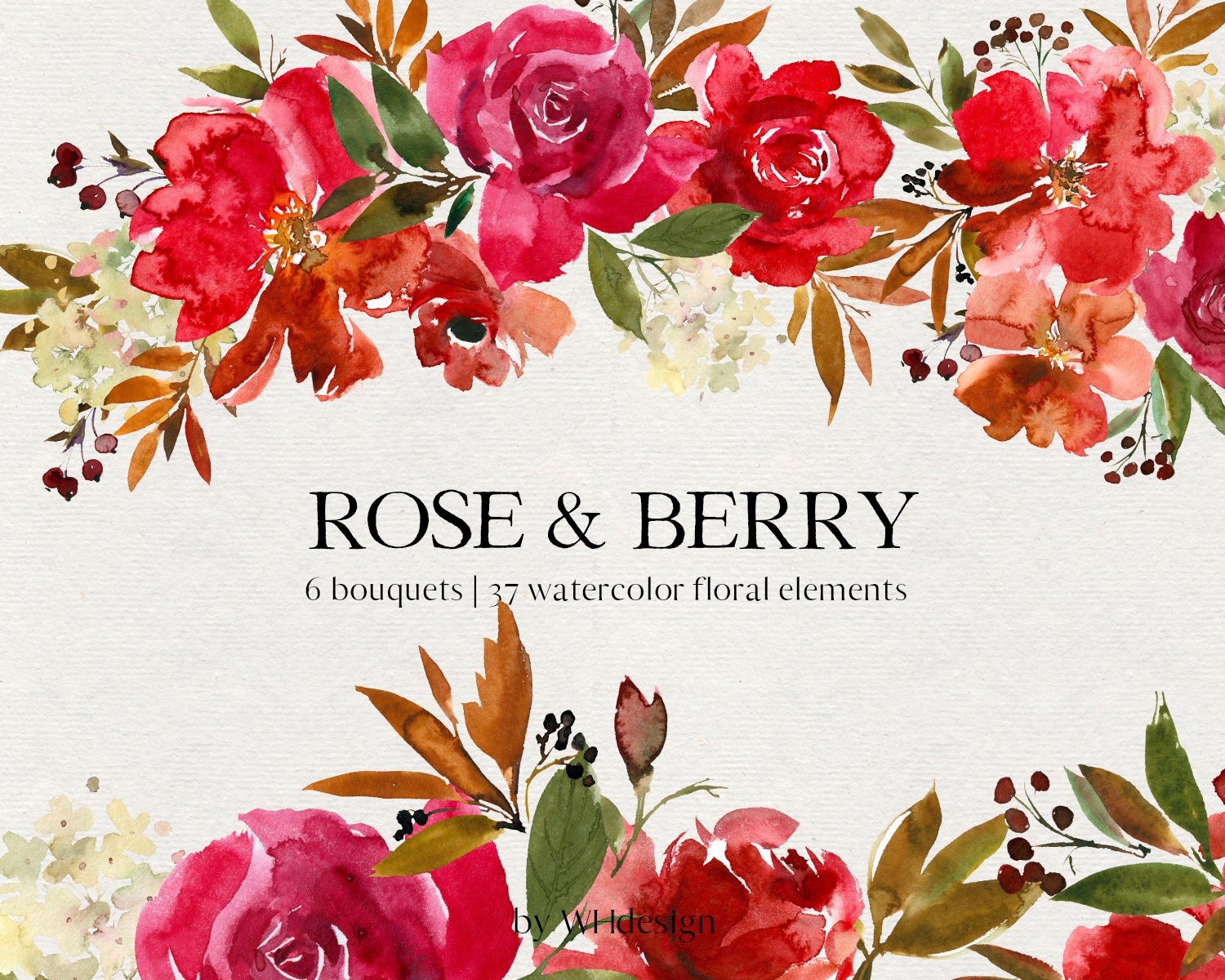 Download Red Orange Watercolor Flowers Clipart Floral Bouquets Roses Etsy