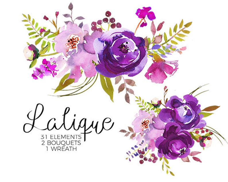 Download Purple Watercolor Flowers Clipart Set Wedding Floral ...