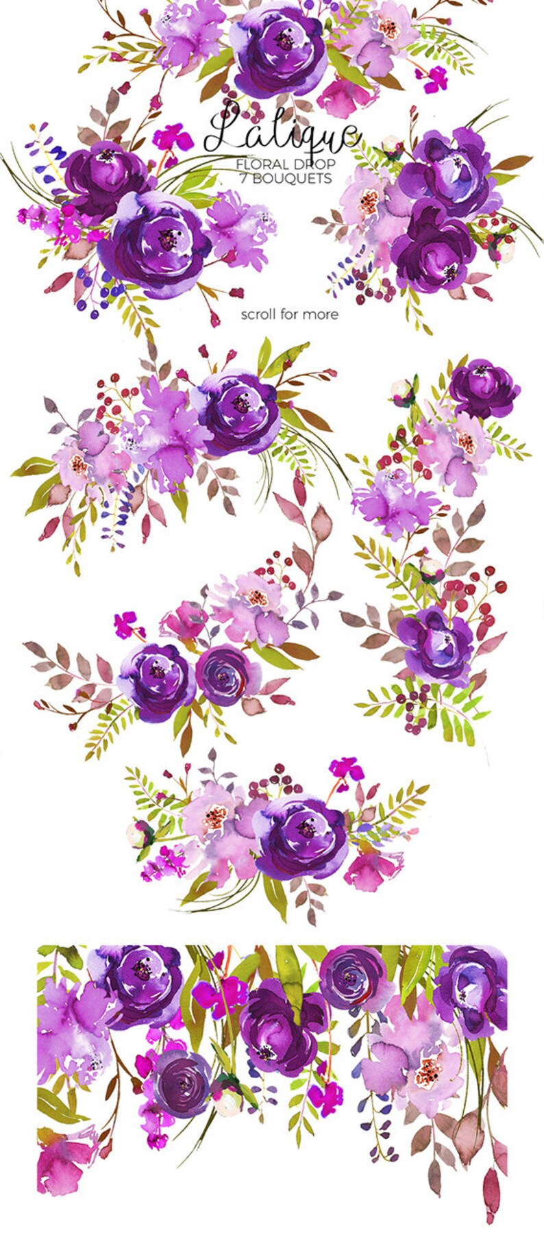 Download Purple Peonies Roses Clipart Watercolor Floral Bouquets ...