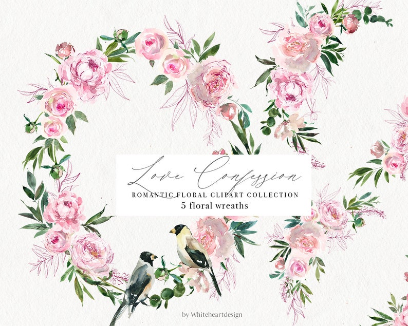 Love Confession Pink Rose Watercolor Floral Wreaths Flowers Etsy