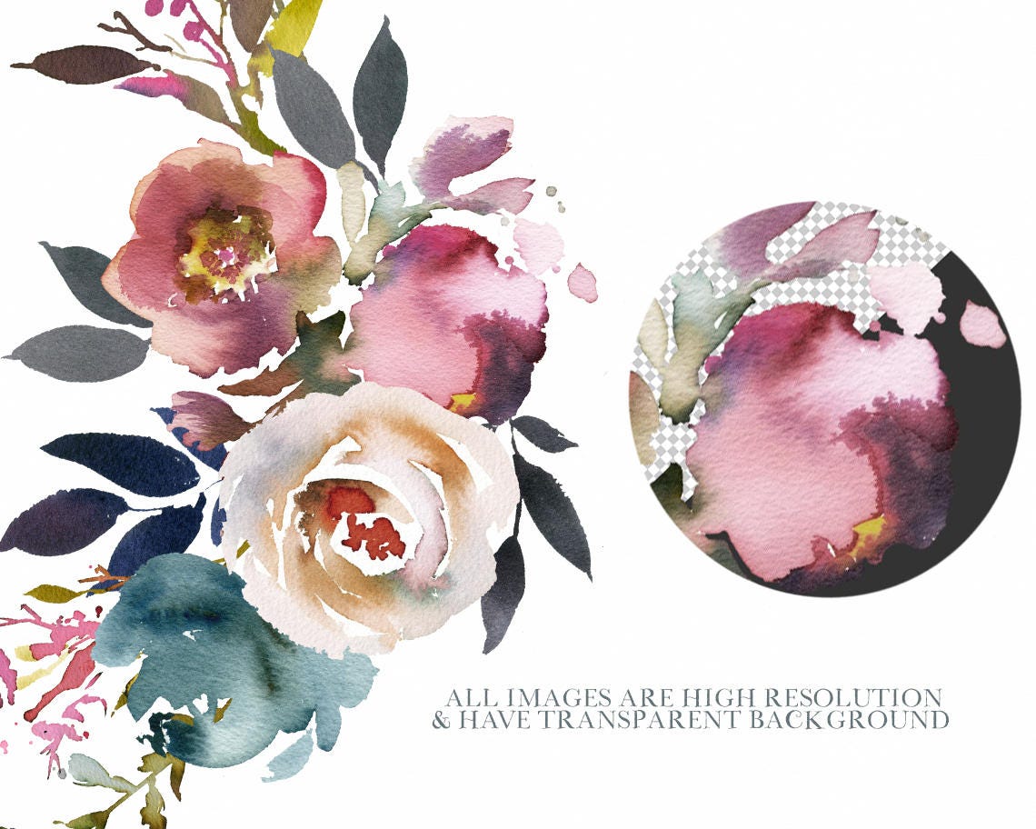 Watercolor Pastelle Flowers Digital Clipart PNG Bouquets | Etsy