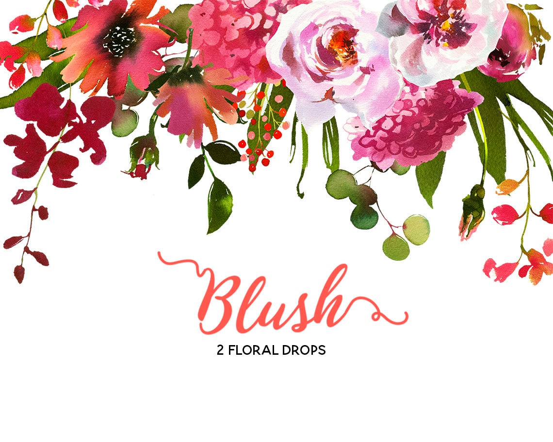 Pink Peach Coral Flowers Peonies Roses Watercolor Floral Drop | Etsy