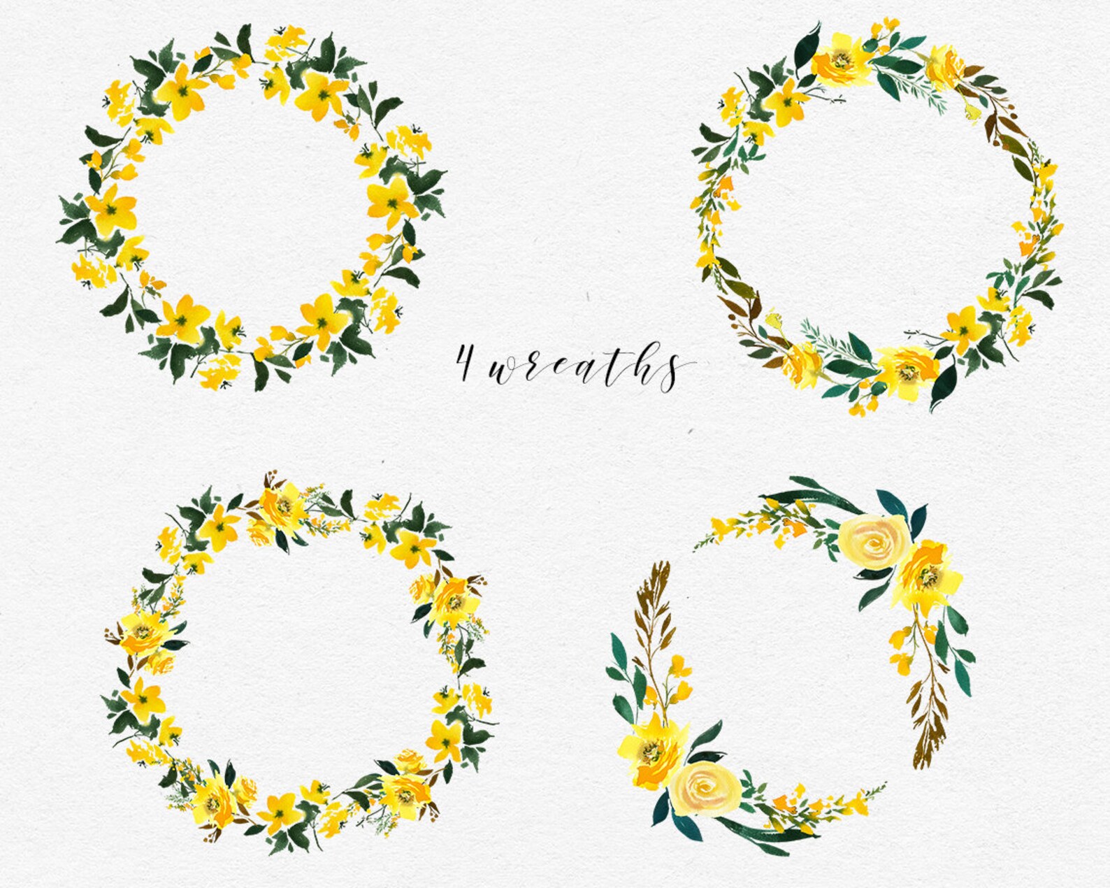 Couronnes de fleurs aquarelle jaune ensemble Clipart mariage | Etsy