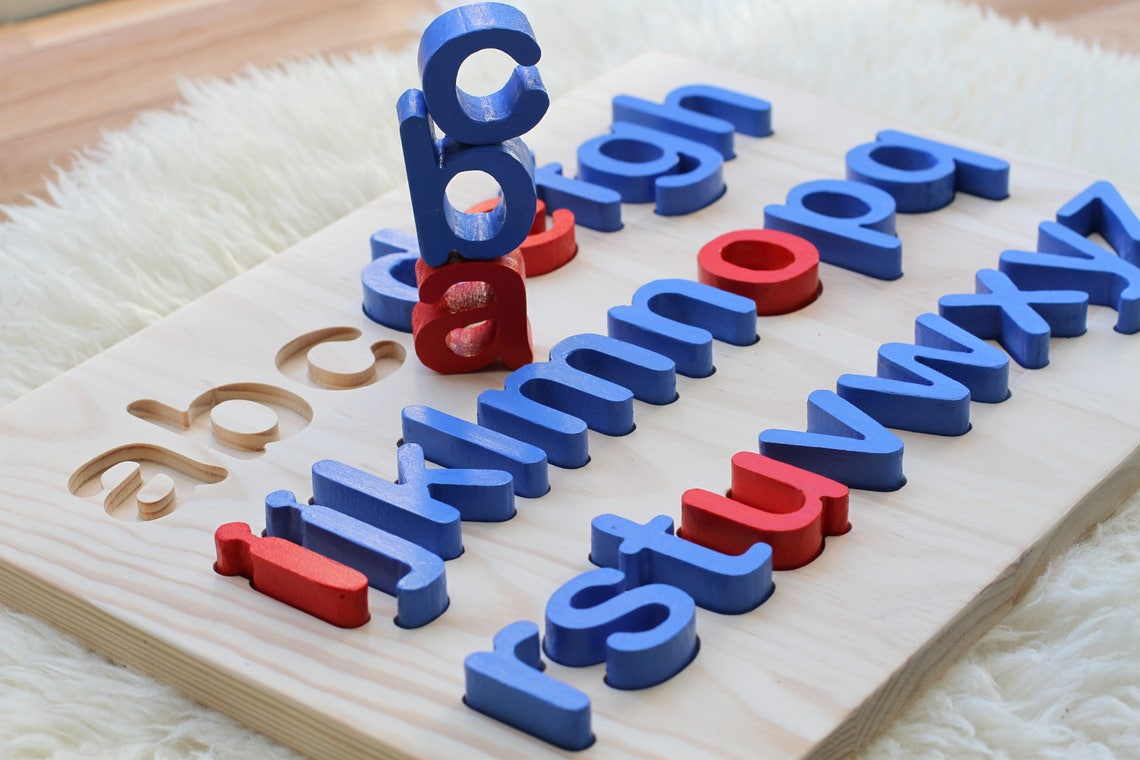 Lowercase Wooden Alphabet Letters puzzle Tracing letter board | Etsy