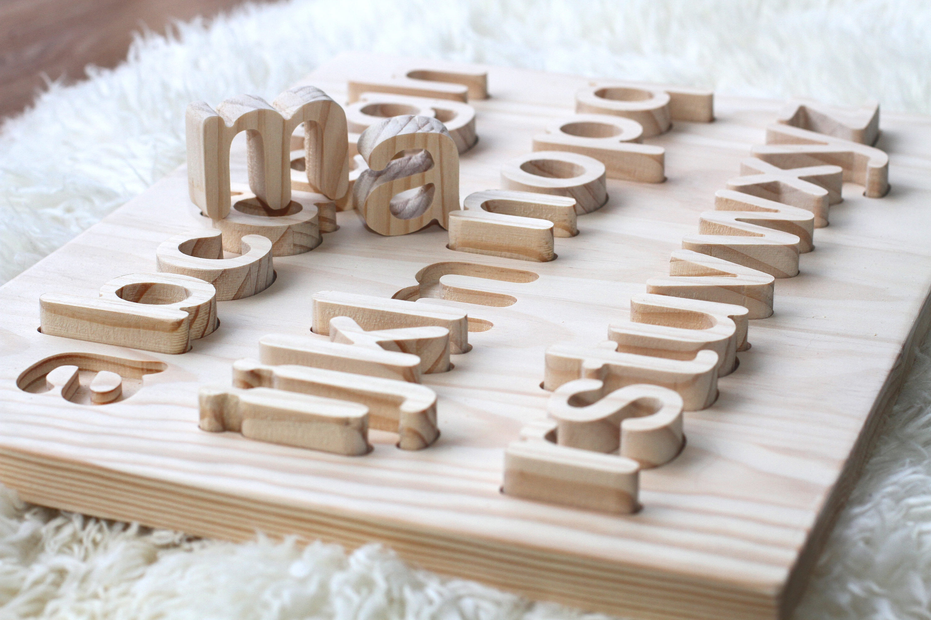 Lowercase Wooden Alphabet Letters puzzle Tracing letter board | Etsy
