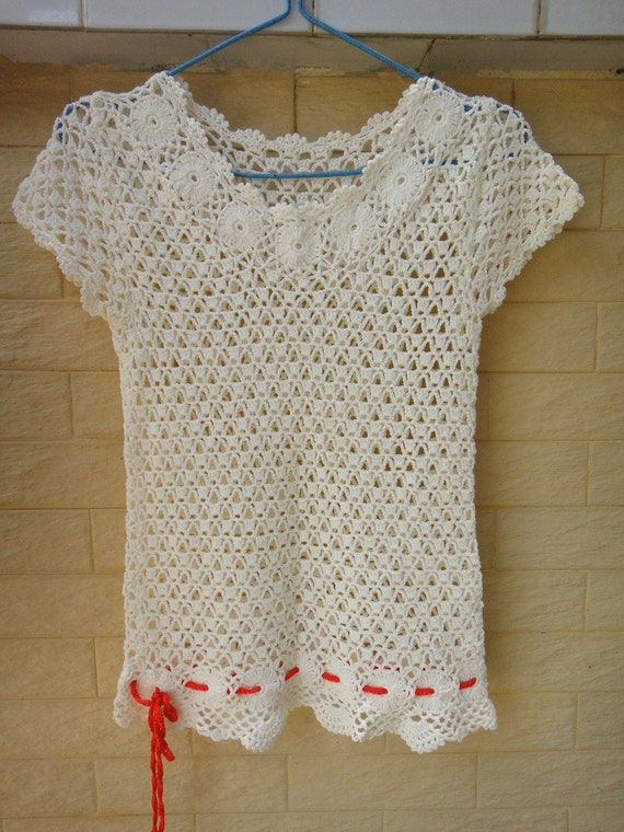 White Crochet Womens Blouse Short Sleeve | Etsy