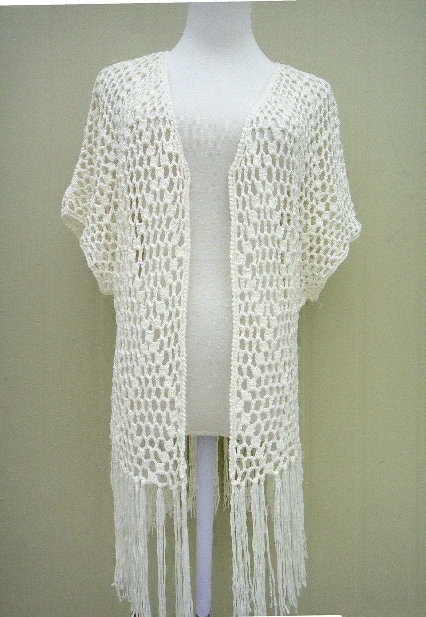 Fringe Kimono chaqueta Crochet playa cubierta de Ups Etsy