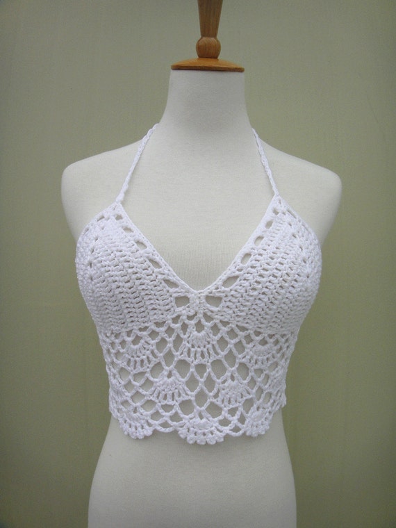 White Crochet Halter Bikini Top