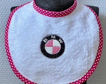 Embroidered baby bib, car, motor, pink, girl