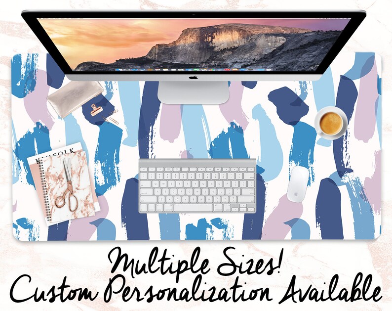 Blue Paint Desk Mat With Custom Monogram Personalization Etsy