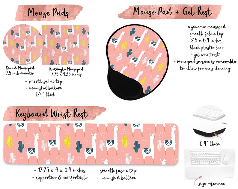 Llama Mouse Pad or Keyboard Wrist Rest multiple styles Etsy