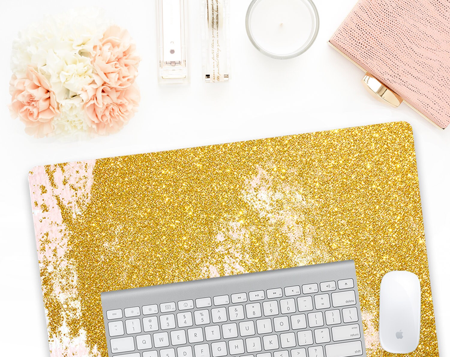 Gold on Pink Desk Mat Cubicle Decor Large Desk Mat Cute Etsy