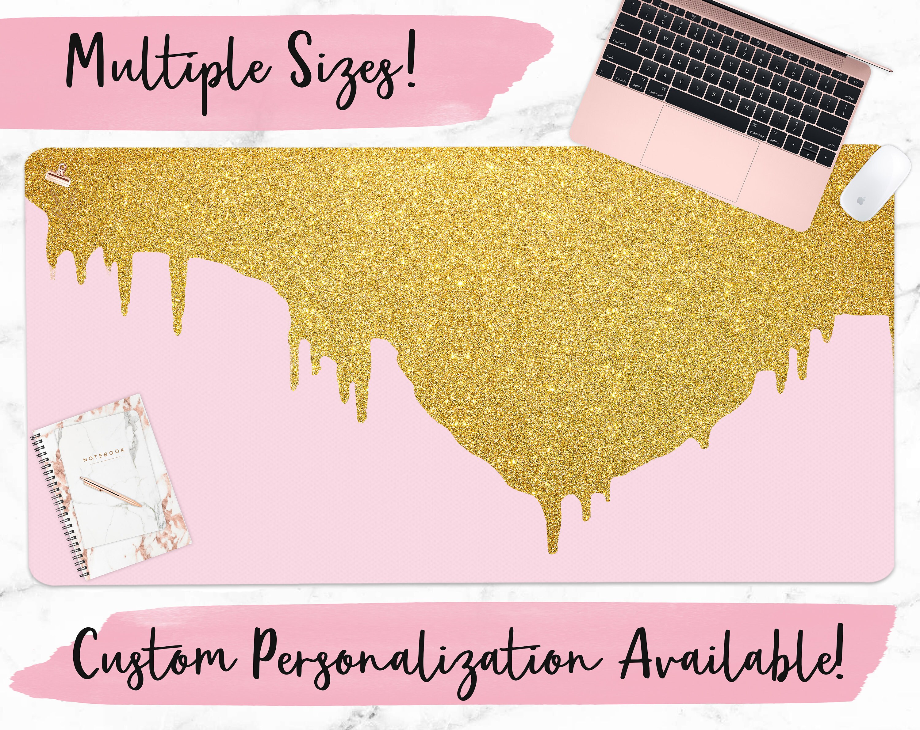 Pink & Faux Gold Glitter Desk Mat multiple sizes matching Etsy