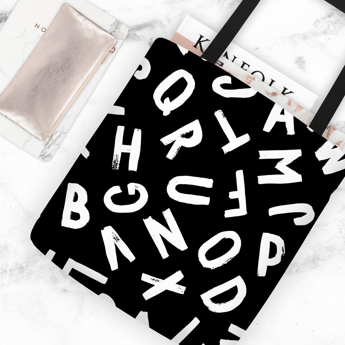 Typo Bag large tote bag black & white beach tote monogram Etsy