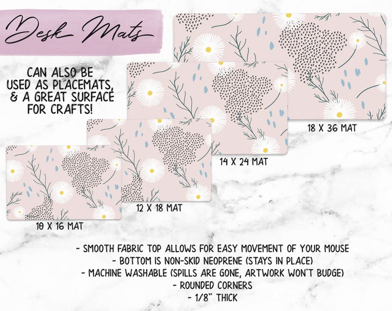 custom personalization available! Mouse Pad or Keyboard Wrist Rest multiple sizes /& styles Daisy Desk Mat