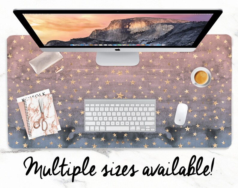 Rose Gold Stars On Dusk Desk Mat Extra Large Image 0
