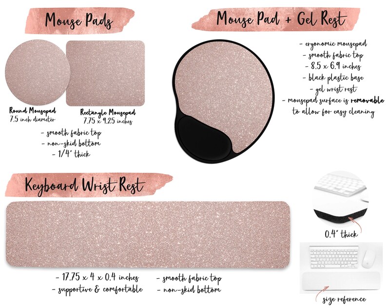 Faux Rose Gold Mouse Pad or Keyboard Wrist Rest multiple Etsy